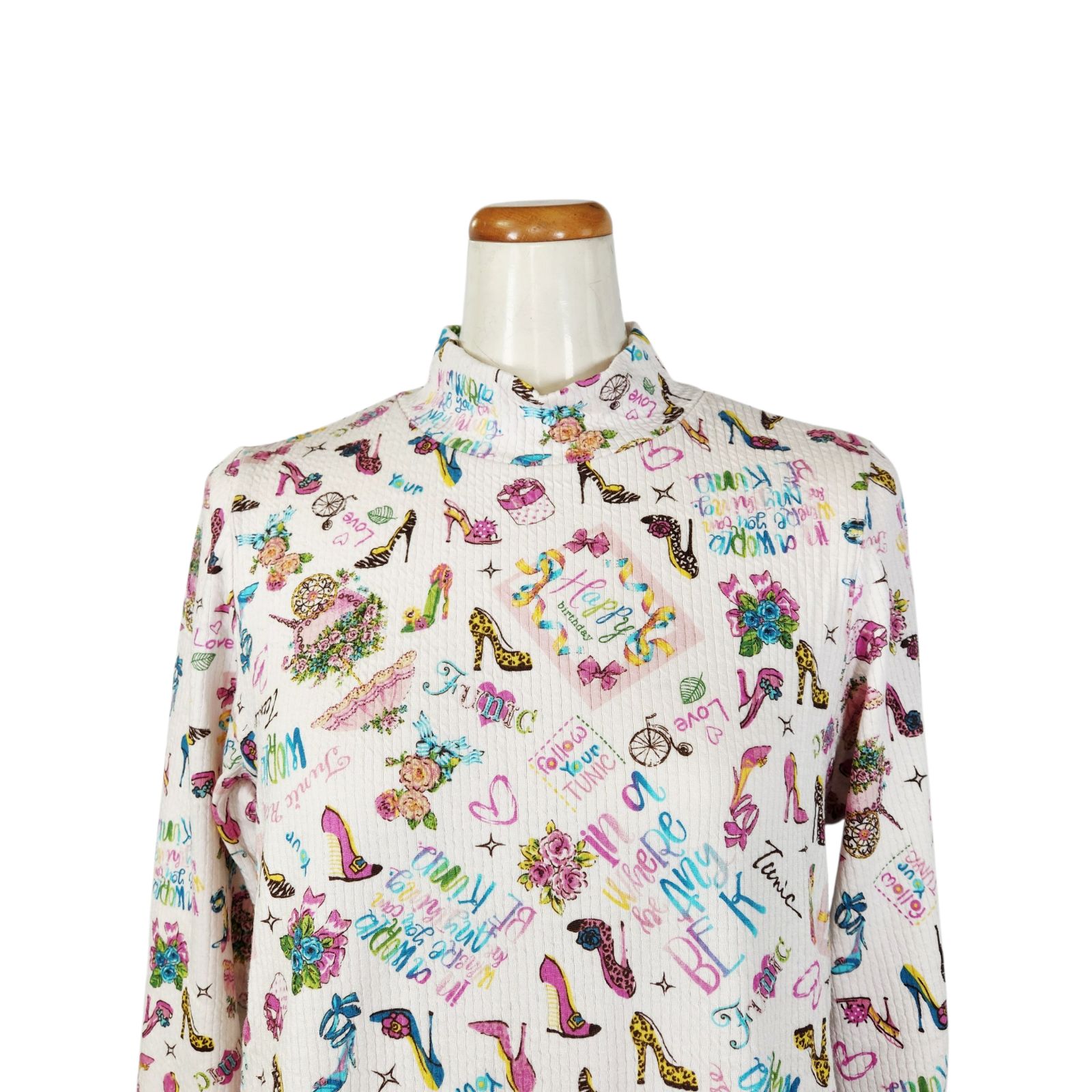 鴨居羊子パジャマ ♥ TUNIC 秋物 長袖パジャマ モックネック ピーチ起毛ハーピーヒール 43406 ベージュ色日本製