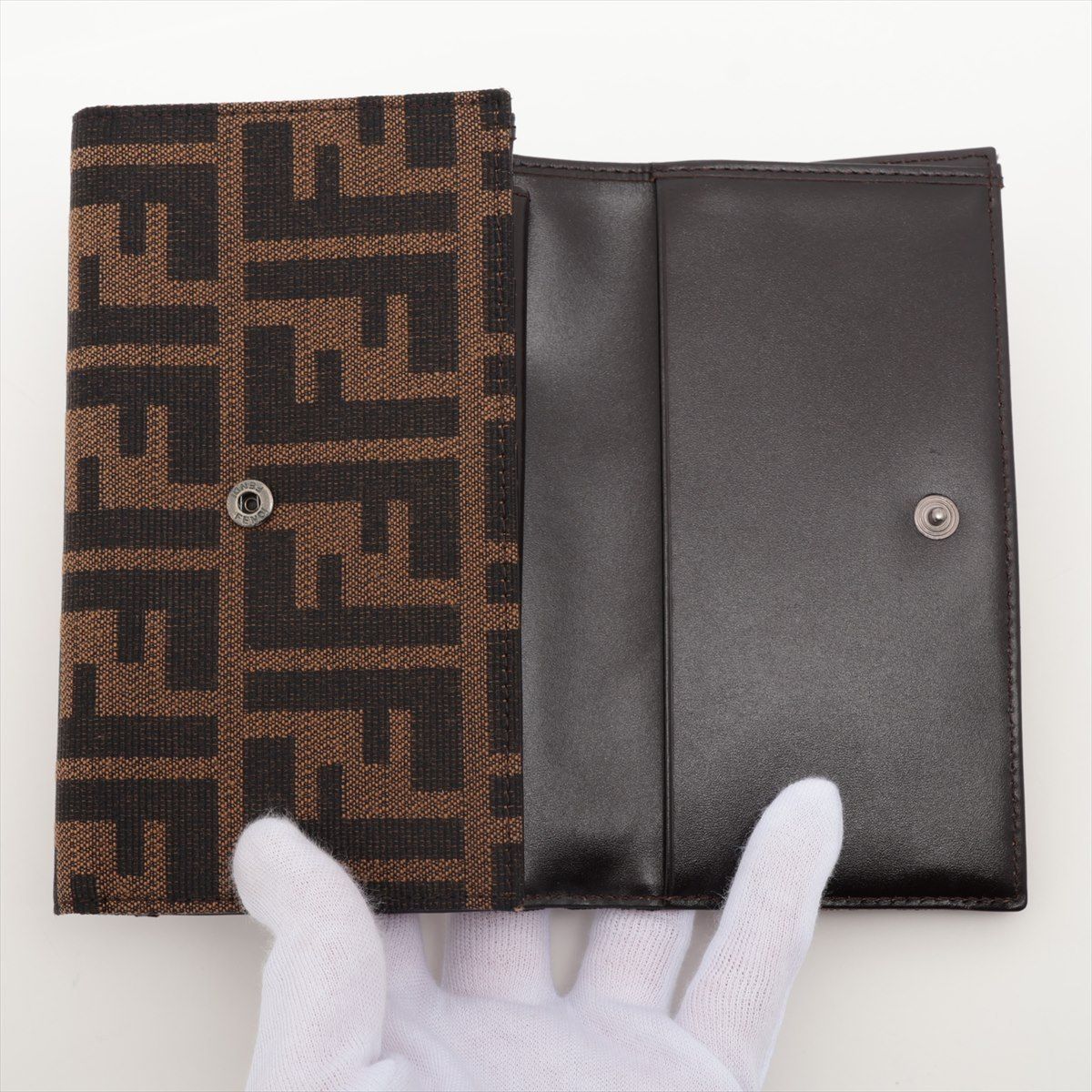 FENDI/フェンディ キャンパス×レザー三つ折り財布 8M0011 ズッカ柄