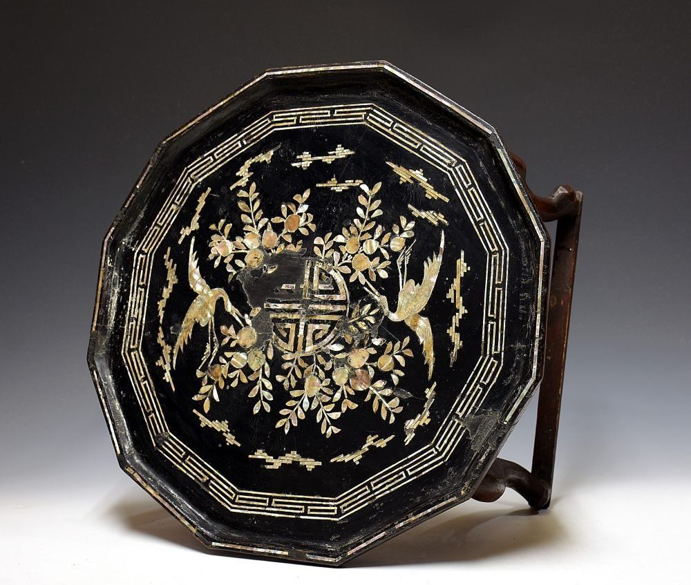 蔵A5556 朝鮮古美術 螺鈿十二角ソバン 松造 李朝家具