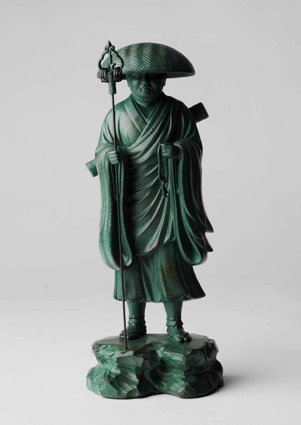 弘法大師 空海 - 総高24cm 青銅色 高岡銅器 仏像