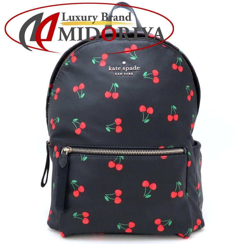 Kate Spade ケイトスペード リュック バックパック チェリー柄 ナイロン ブラック レッド レディース 352802
