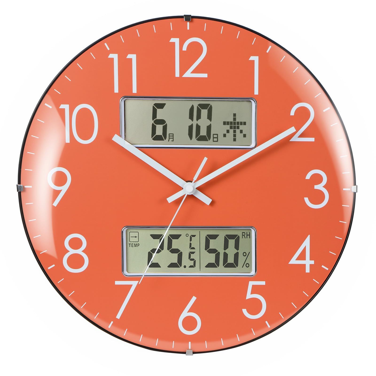 Color オレンジ_Size 電波 33.5 Nbdeal 掛け時計 電波時計 温度 湿度 日付 曜日表示 直径33.5cm アナログ 夜間秒針停止機能付き 静音 球面ガラス DYJ-6078 オレンジ