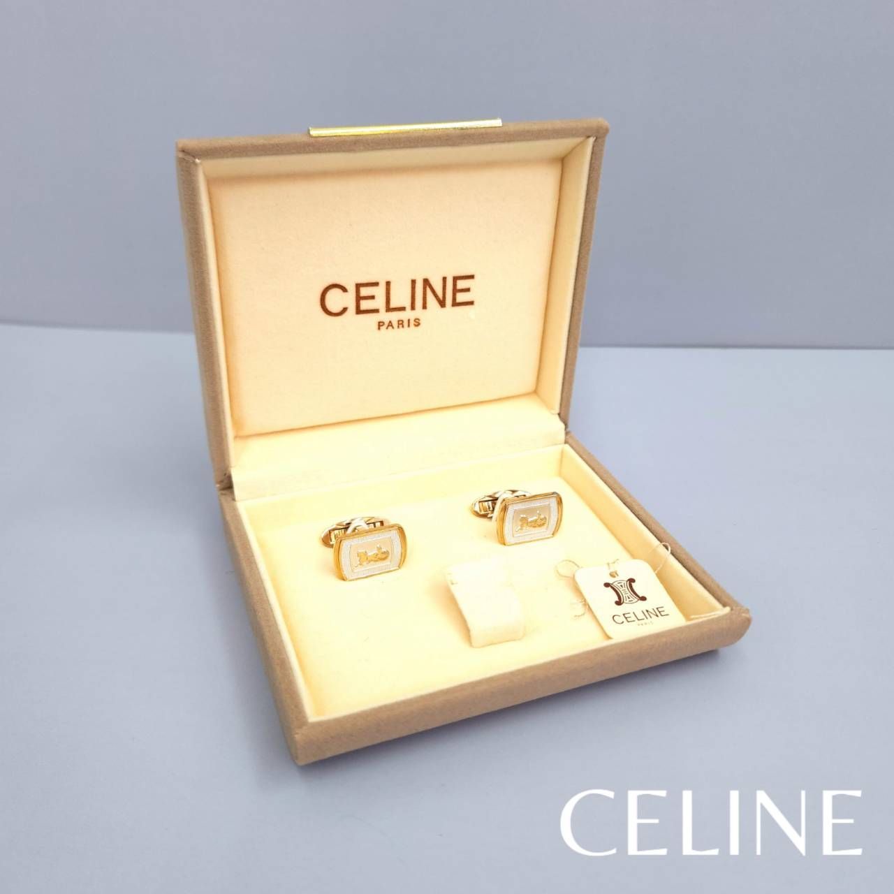 CELINE セリーヌ カフス ケース付き シルバー×ゴールドカラー メンズ アクセサリー ビジネス スーツ