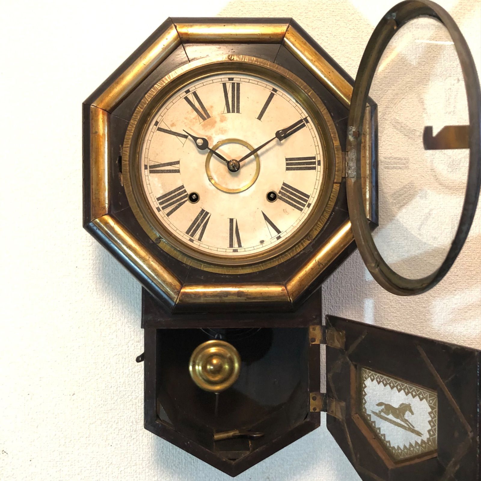 明治中期 AXTELLアメリカウェルチ社製 8インチ八角掛時計 稼働品 明治中期 AXTELLアメリカウェルチ社製 8インチ八角掛時計 稼働品
