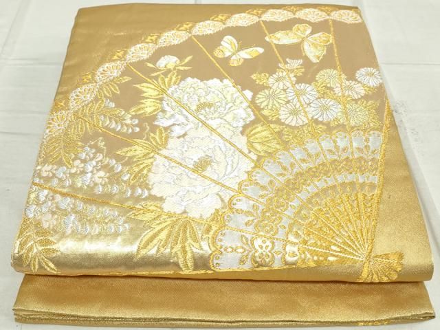 平和屋着物◎六通柄袋帯 扇面花文 金銀糸 正絹 逸品 DAAT2504qa