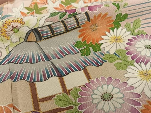 平和屋着物●訪問着　友禅　手描き　松竹梅風景花文　暈し染め　金彩　正絹　逸品　AAAW9217zg 平和屋着物○訪問着 友禅 手描き 松竹梅風景花文 暈し染め 金彩 正絹