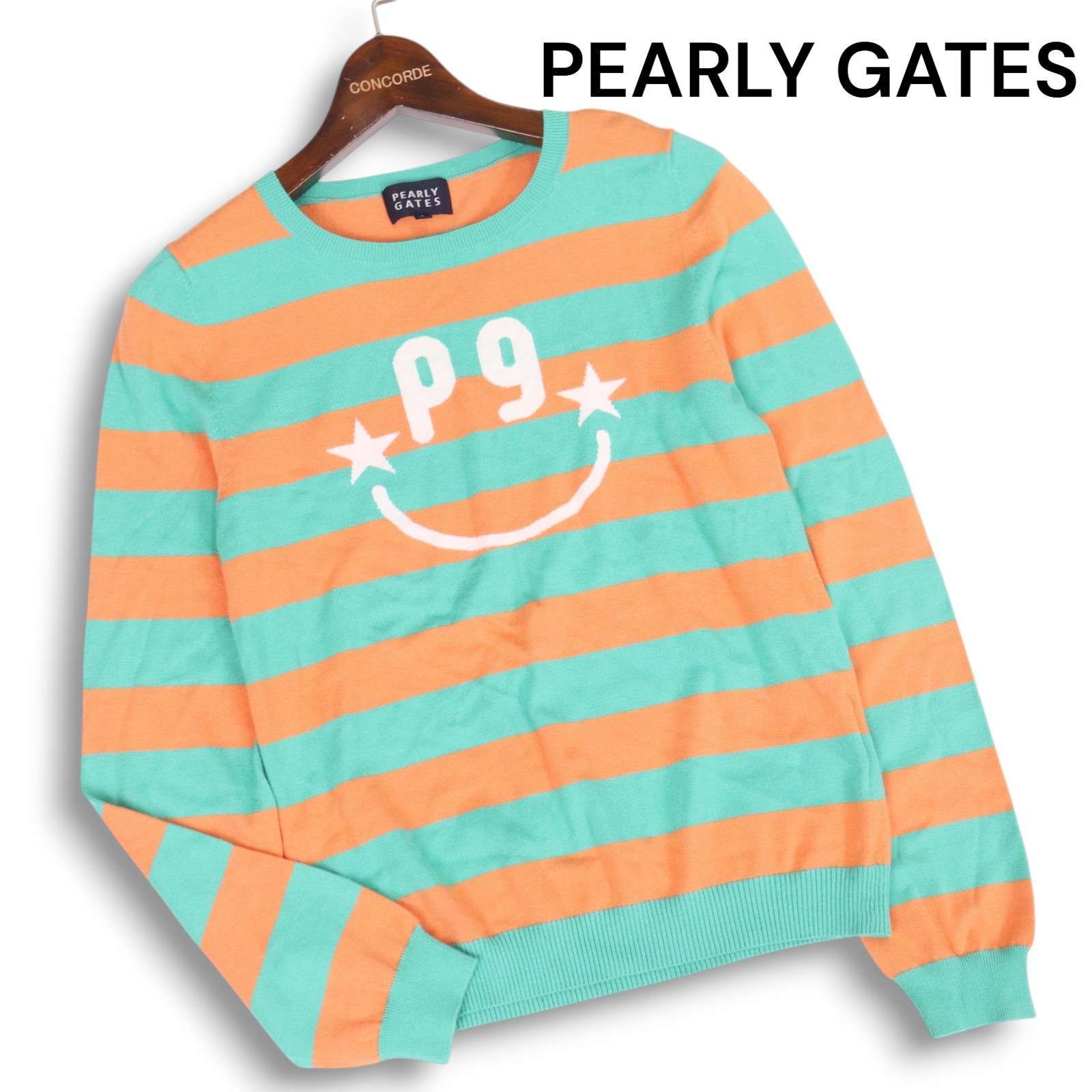 PEARLY GATES パーリーゲイツ ゴルフ 秋冬 アンゴラ混 ボーダー ニット ニット セーター Sz.1 レディース