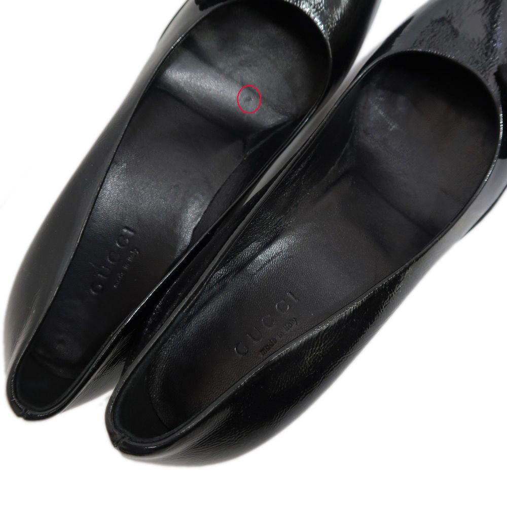 名東】グッチ エナメル ヒールパンプス 35 1/2 ブラック 黒 レディース