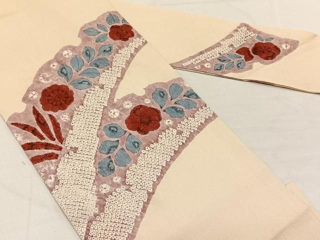 カ*ズ様 名古屋帯 正絹 刺繍 木目絞り モノトーン 九寸 U-8997 カ*ズ様 名古屋帯 正絹 刺繍 木目絞り モノトーン 九寸 U-8997