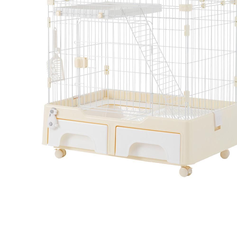 キャットケージ 2段 猫トイレ付 キャスター付 ハンモック付 保護 脱走