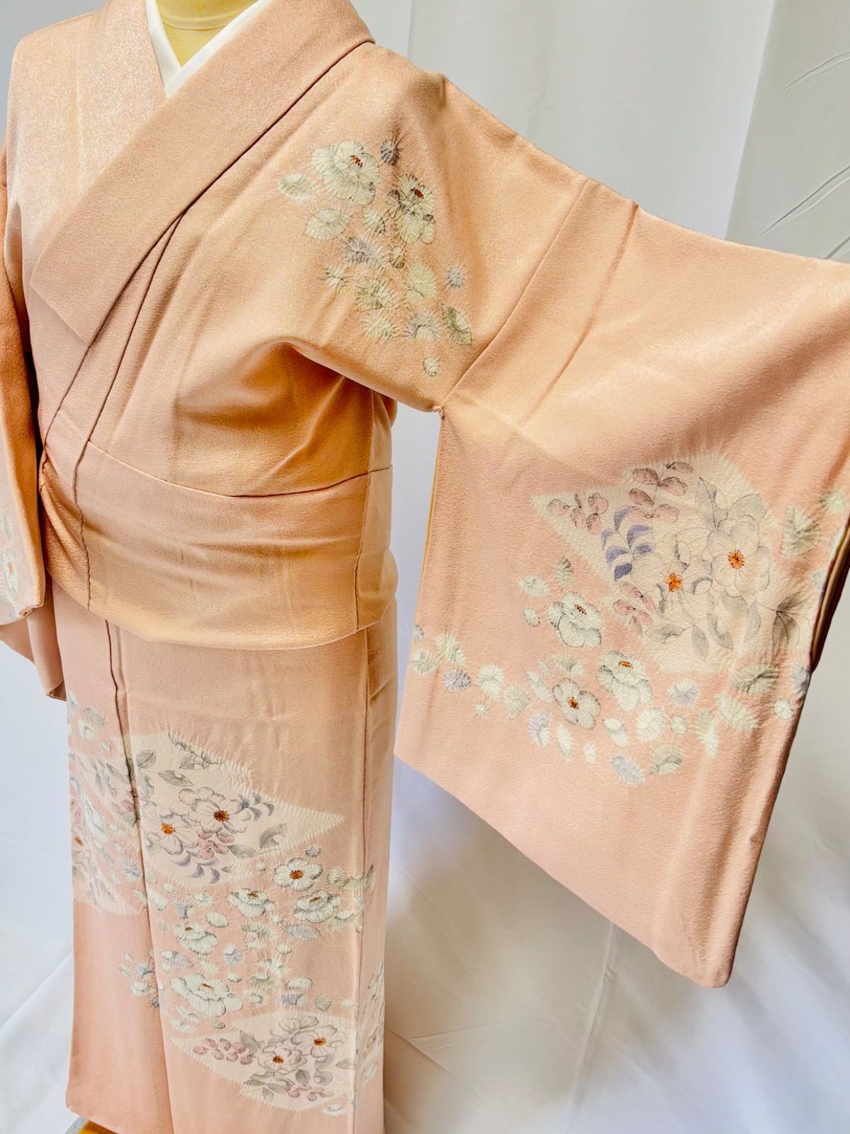 着物 付下げ 刺繍 オレンジ色 O25050511