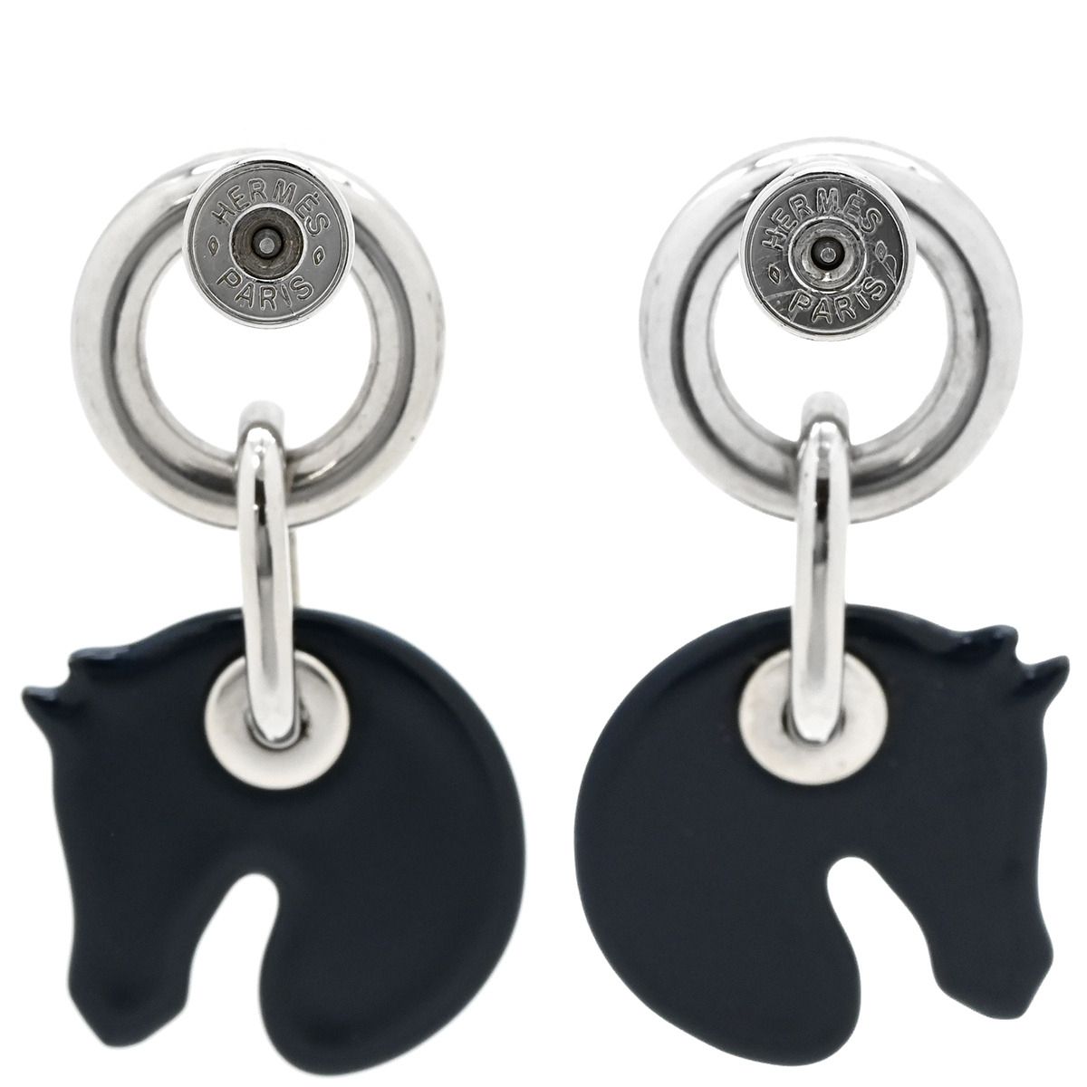 エルメス HERMES ピアス タッタソール エナメル メタル ネイビーXホワイト 馬柄 箱