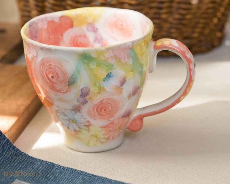 日本製ゆずりは工房 平安雅花 マグ 花柄 おしゃれ かわいい