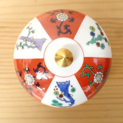 ヘレンド HEREND ゲデレ シノワズリ 西安の赤 脚付き 香合 金彩 2002