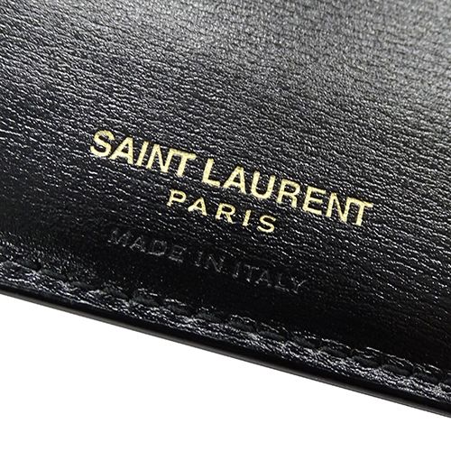 サンローラン SAINT LAURENT 財布 メンズ ブランド 二つ折り財布 カーフレザー コインパース付き タイニーカサンドラ イースト ウェスト ウォレット ブラック ゴールド金具 610193【中古】