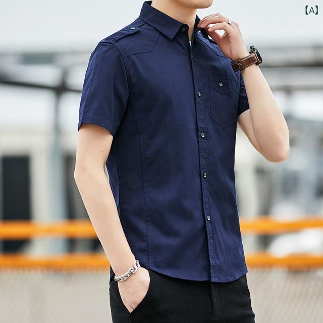 [M 90~1]メンズ ファッション 服  オシャレ シンプル 大人 かっこいい 大きいサイズ ストリート 紳士服 半袖 シャツ 夏 コットン シャツ スリム ミリタリー カジュアル 服