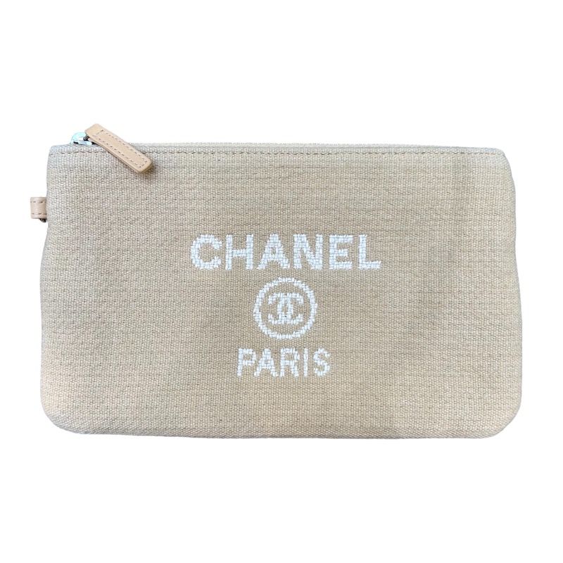 シャネル CHANEL ドーヴィルMM ベージュ ミックスファイバー レディース トートバッグ