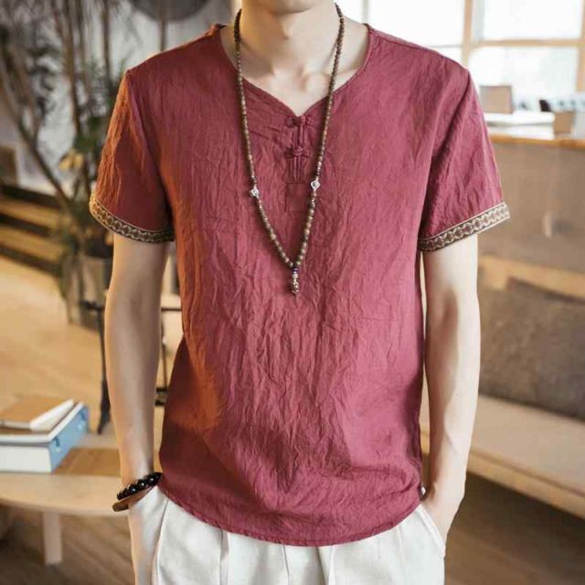 種類24:M90〜10 /F:バーガンディー メンズ ファッション 服 男性用 オシャレ シンプル 大人 かっこいい 大きいサイズ ストリート 紳士服 リネン 半袖 T シャツ レトロ 唐 スーツ 夏 バックル