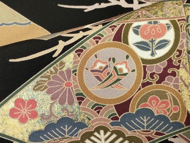 平和屋着物□豪華黒留袖 駒刺繍 孔雀花文 金彩 正絹 逸品 AAAZ6947st
