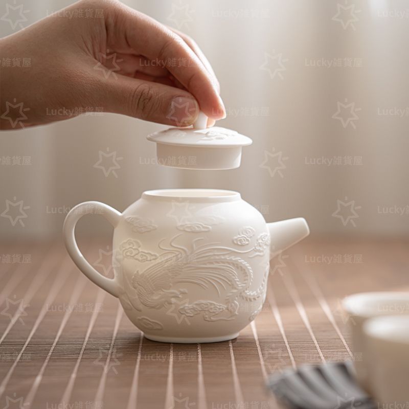 新品・未使用】 白磁 龍鳳茶壺 茶道具茶器 煎茶道具 美術品 工芸
