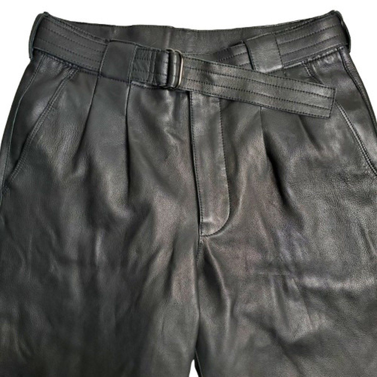 YOKE 21AW BELTED LEATHER 2TUCK TROUSERS ラムレザーパンツ