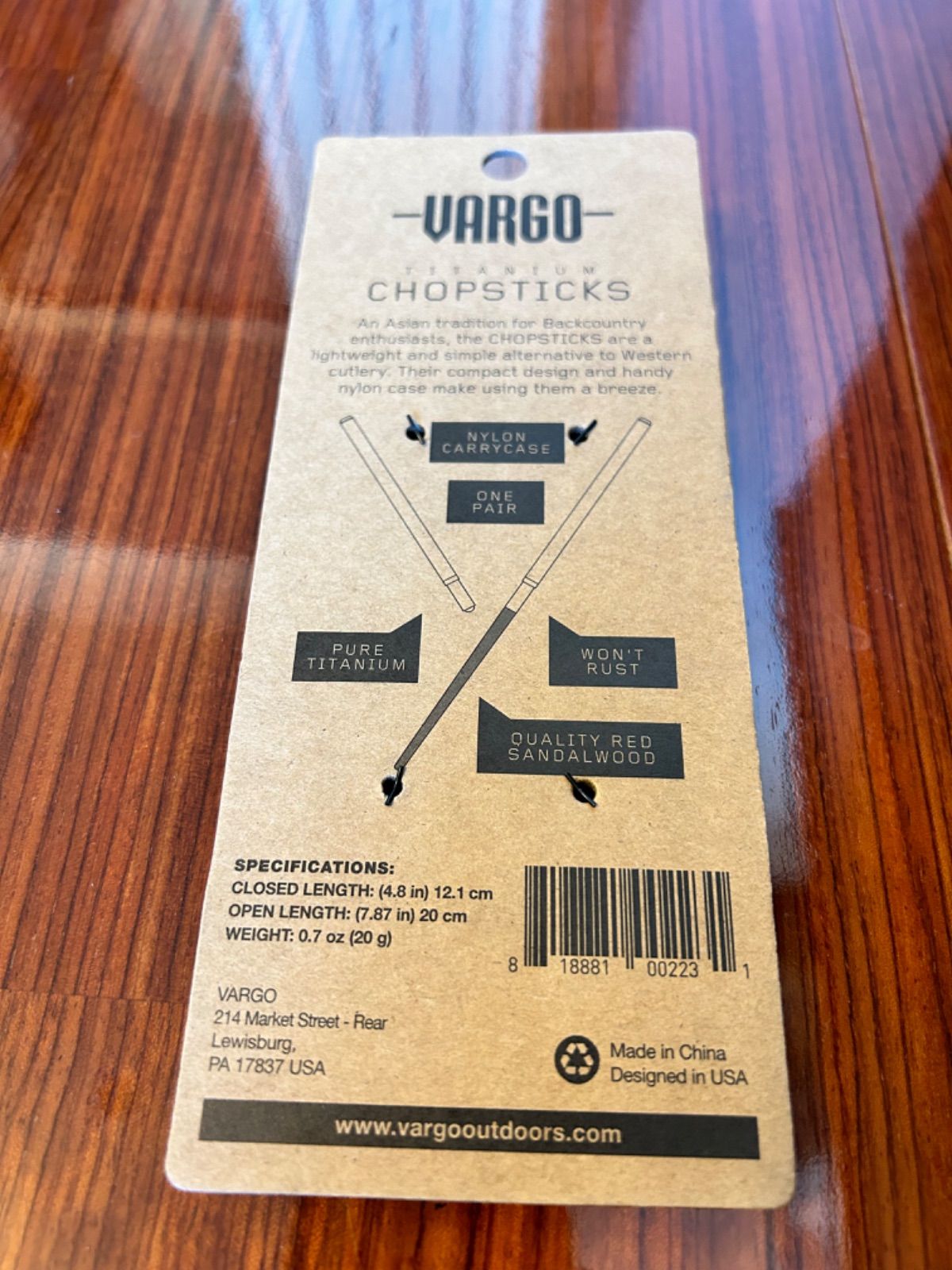 新品 Vargo Chopstick チタン製 チョップスティック 2本セット