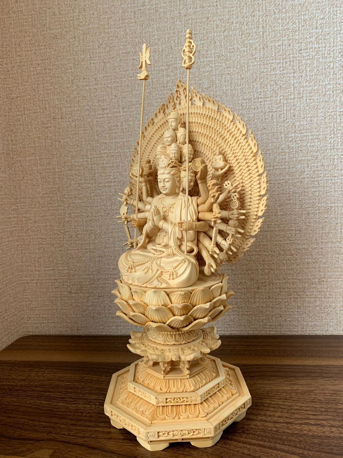 仏像 千手観音 千手観音像 檜木 木彫 仏具 (約)高43cm×幅