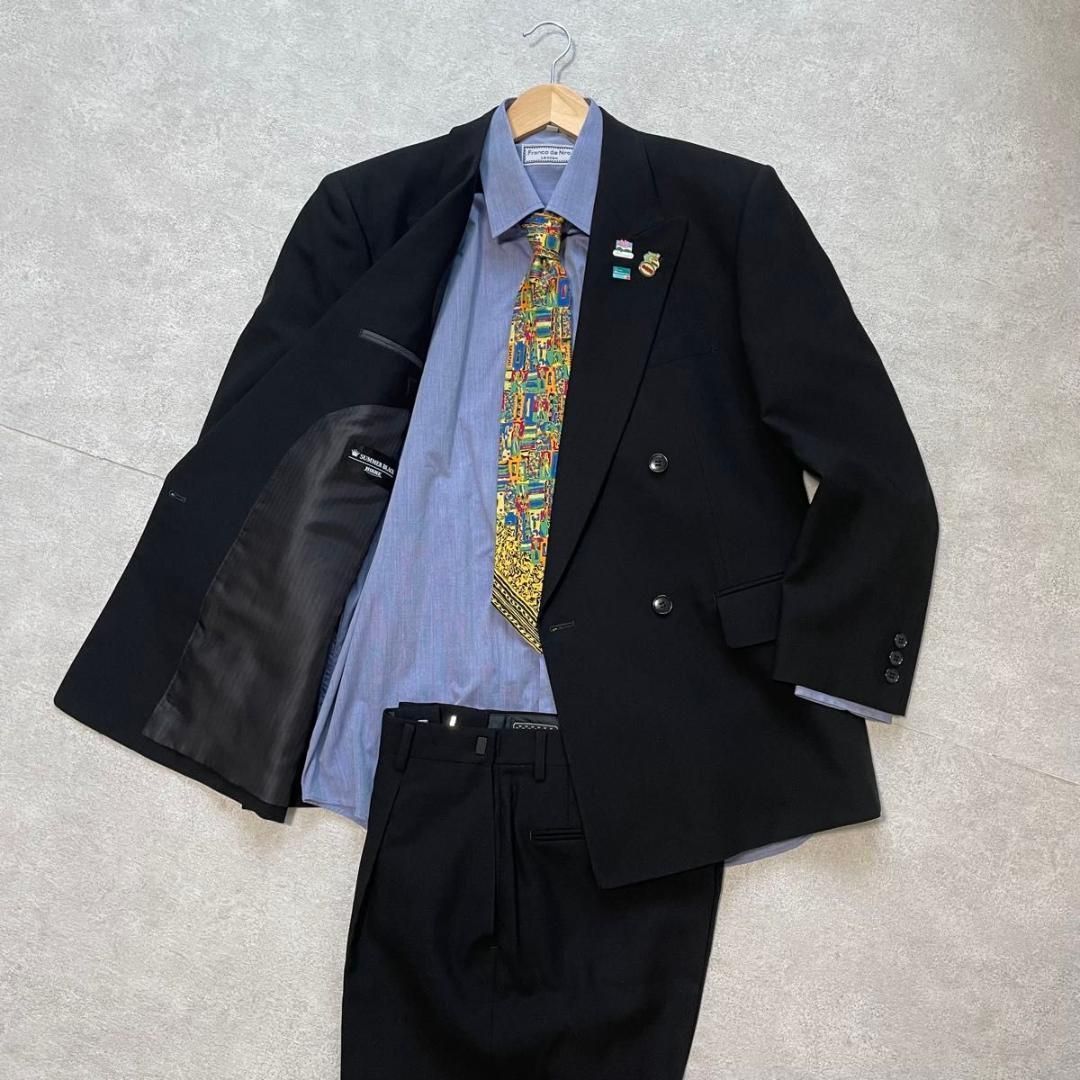 90s ヴィンテージ セットアップ ダブルスーツ ブラック×ブルー 極上