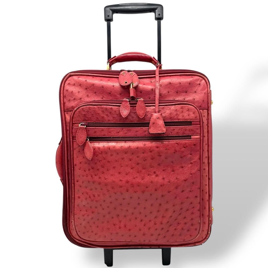 海【希少】キャリーケース オーストリッチ ダチョウ　赤 レディース 希少✨キャリーケース オーストリッチ ダチョウ トラベル ビジネス 2輪