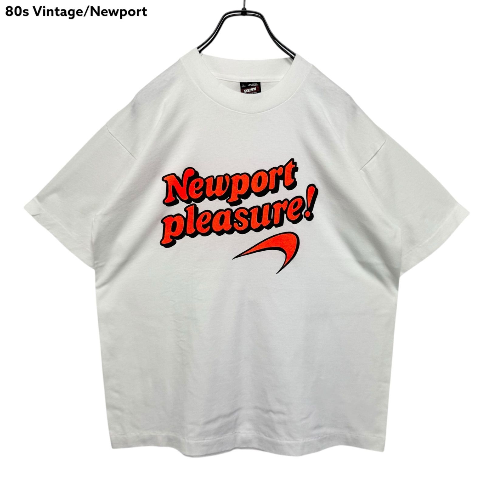 80s vintage Newport Pleasure! Promo Logo Print T-shirt Tee USA製 