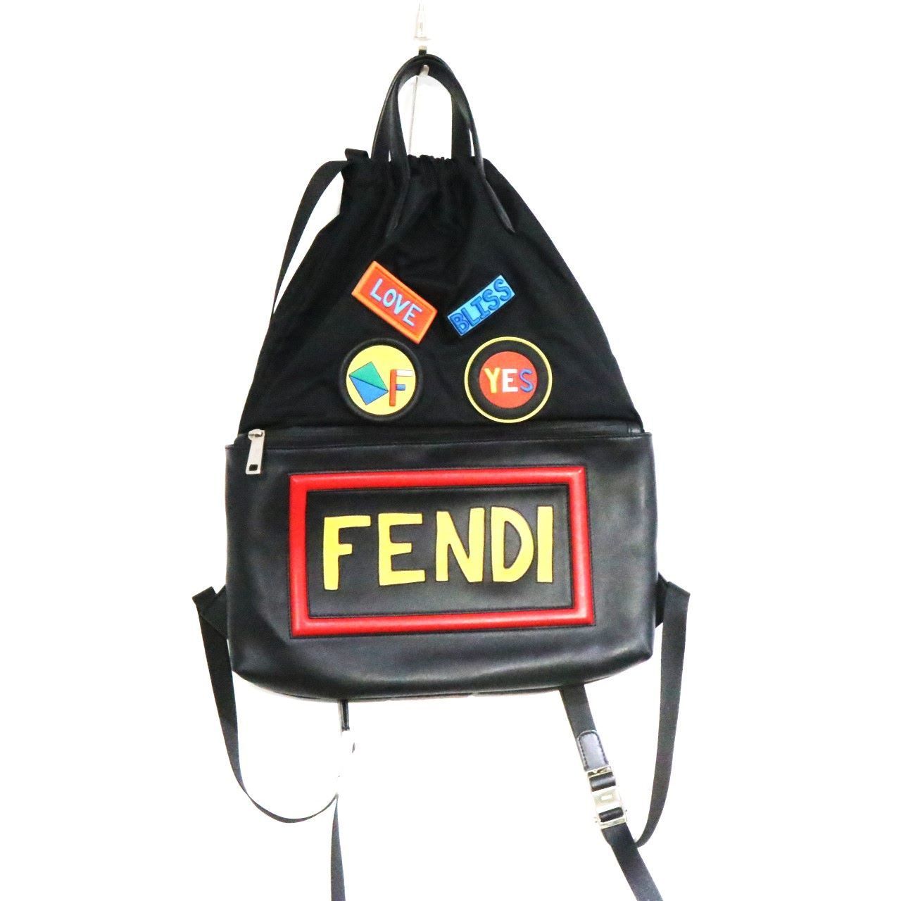 【中古B】FENDI フェンディ メンズ レディース バックパック リュック ボキャブラリー 7VZ034 デイパック リュックサック 黒 ナイロン レザー 正規品 中古B 古着