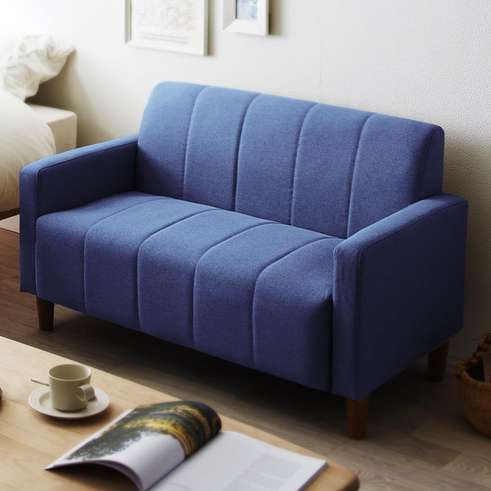 【特価商品】113×62×68cm FBS-2P ファブリック ブルー シンプル 2人掛け ソファ アイリスプラザ
