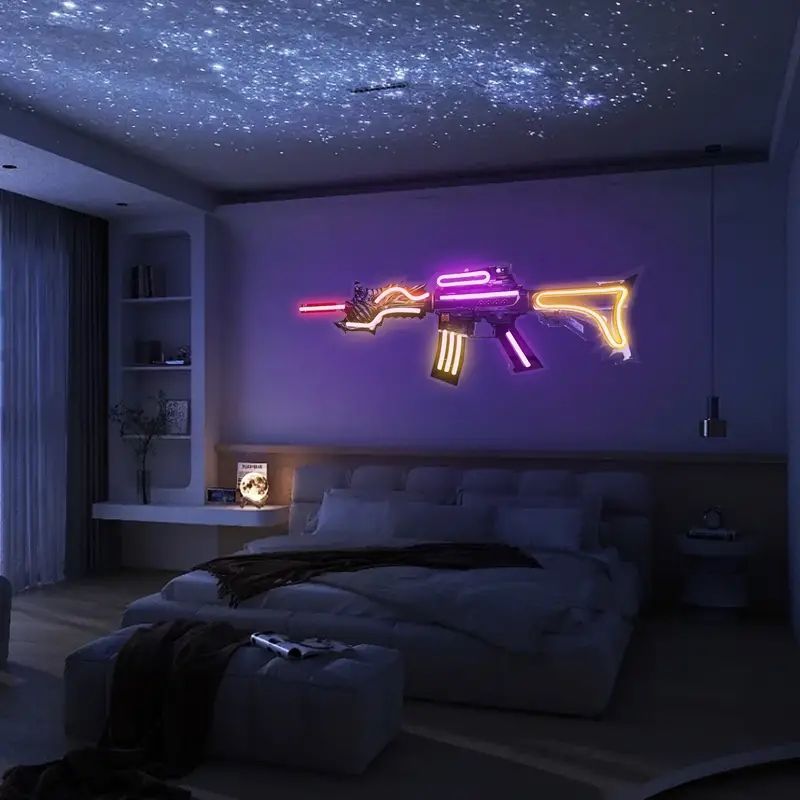 New最安値セール】 AK47型看板 LEDネオンサイン ・レトロ