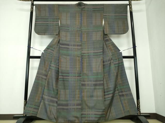 平和屋着物●Maru　Factory　丸山正　紬　格子柄　正絹　逸品　DAAS3924ps 平和屋着物○Maru Factory 丸山正 紬 格子柄 正絹 逸品 DAAS3924ps