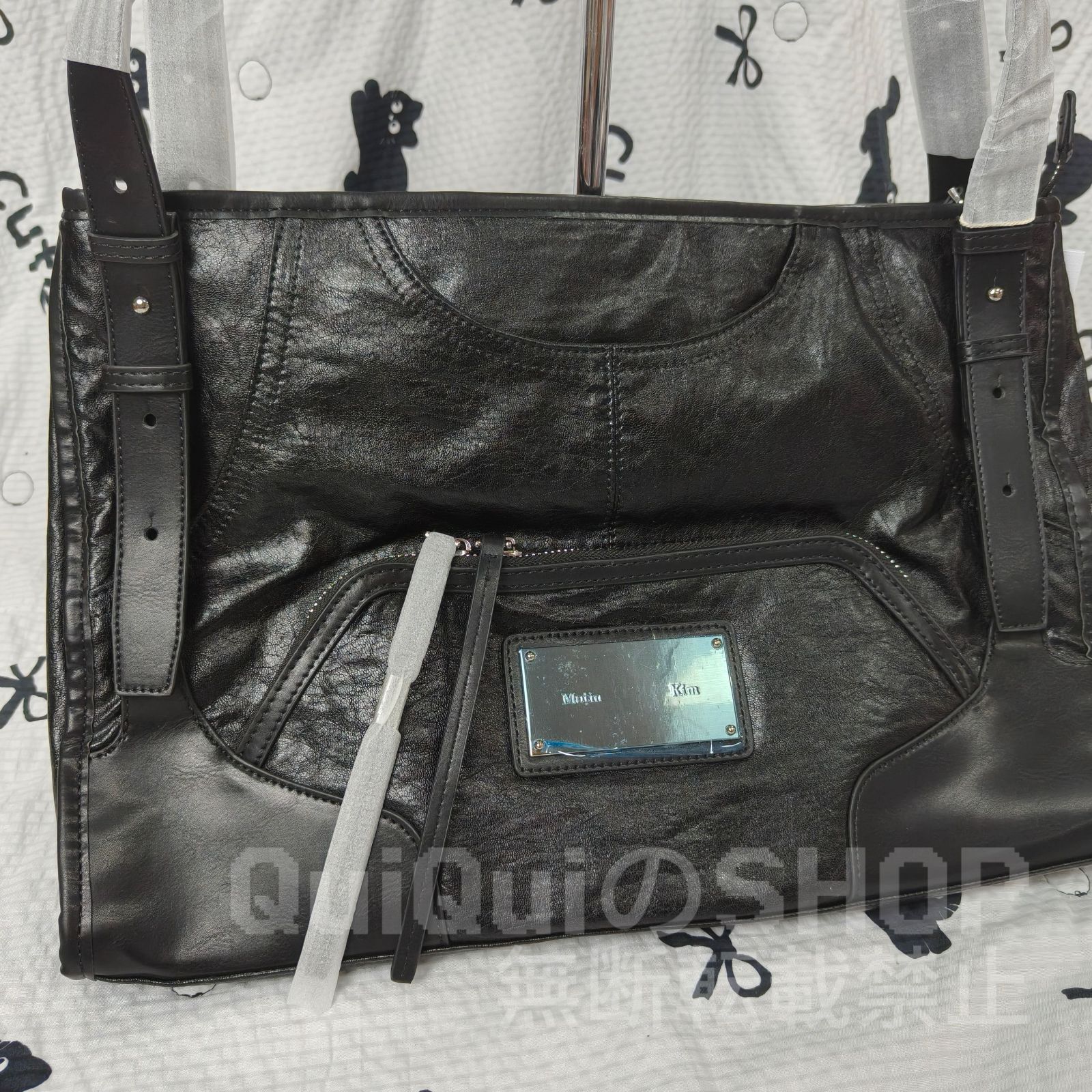 Matin Kim ブラックレザーショルダーバッグ