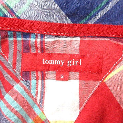 トミーガール tommy girl シャツワンピース ミニ チェック 長袖 S 赤 レッド /MN