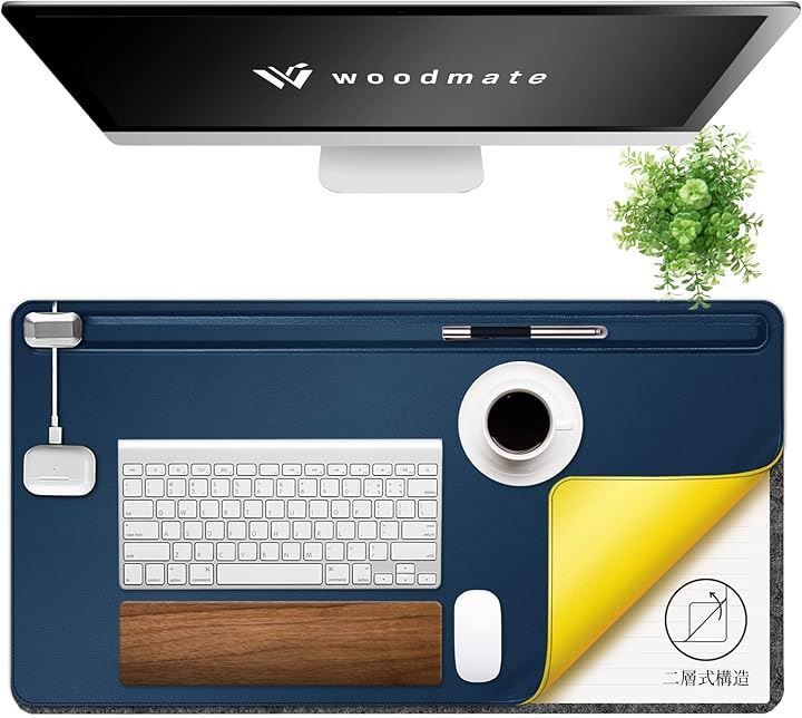 woodmate 空間を調和する多機能デスクマット 空間デザイナー監修 ヴィーガンレザー 2層構造 マグネットケーブルホルダー ツールバー デスクパッド(ブルー) 4,544円