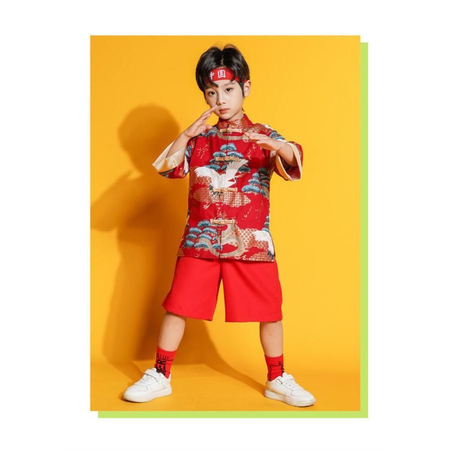セットアップ キッズ ダンス衣装 ワンピース 男の子 女の子 中華服 漢服 唐装 チャイナ トップス ショートパンツ ヒップホップ ジャズダン