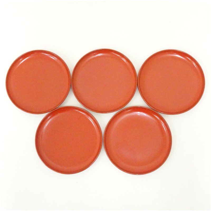 象彦造 古代朱塗受皿5客 共箱 食器 おしゃれ かわいい インテリア レトロ アンティーク プレート 居酒屋 カフェ 和食 洋食