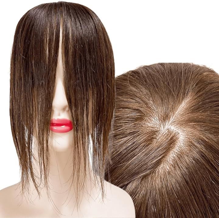 ルスブリラーレ (Luce brillare) 部分ウィッグ 前髪未カット センター分け 真ん中分け ヘアピース かつら 女性 レディース 人毛100% ストレート 分け目 シルク セミロング S(ナチュラルブラウン, 9x14cm (S))