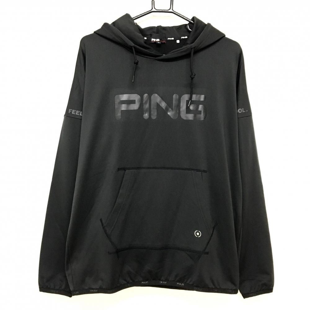 【超美品】ピン パーカー 黒 ビッグロゴ 裏微起毛 薄手 メンズ M ゴルフウェア PING