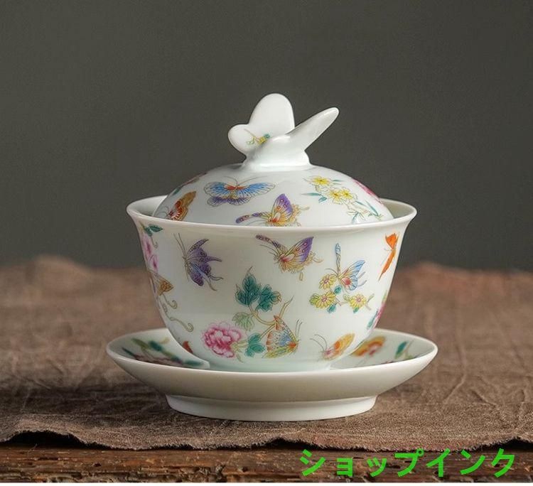 専用ページです！ 中国　古道具　茶器　骨董　蓋碗　花と虫　蝶 Amazon.co.jp: 《中国 景徳鎮》豪華！中国茶器「蓋碗」(蓋付き茶杯&茶