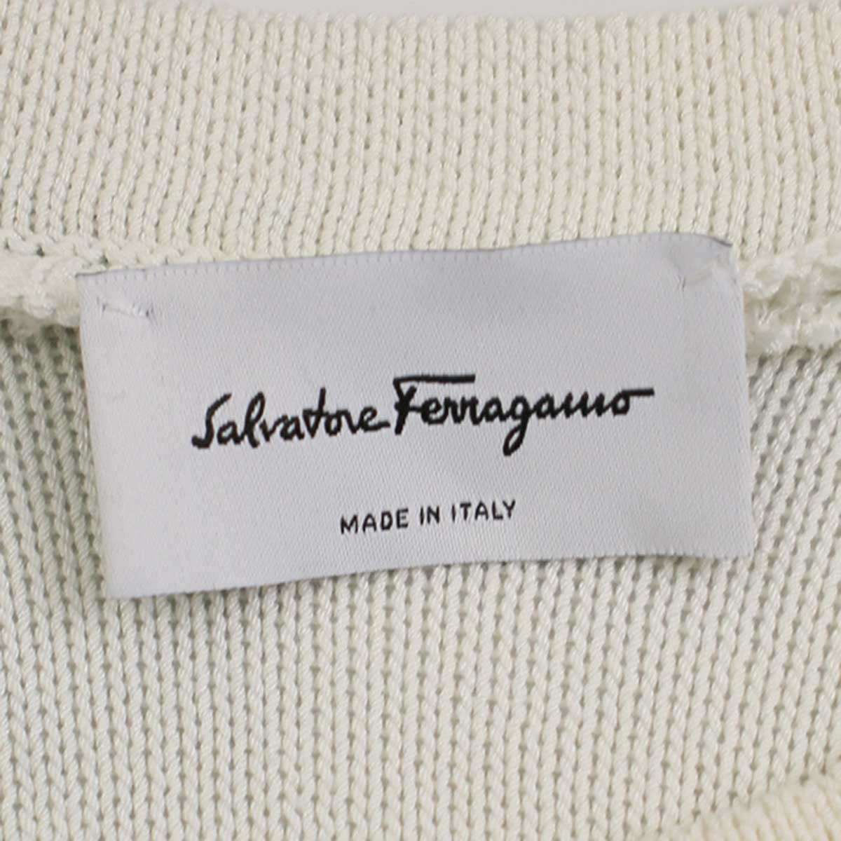 Salvatore Ferragamo - Salvatore Ferragamo サルバトーレ フェラガモ シルクスカーフドッキングニットトップス 0751979 ホワイト ブルー M Salvatore Ferragamo サルバトーレ フェラガモ シルクスカーフ