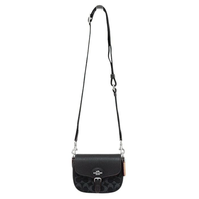【Aランク】 コーチ COACH アメリア スモール サドル バッグ デニム / ソフト ペブル レザー シグネチャー CQ167 ショルダーバッグ クロスボディ 斜め掛け 肩掛け ポシェット レディース シルバー / ブラック 正規品 美品 中古 mbl23005 コーチ COACH アメリア スモール サドル バッグ デニム / ソフト