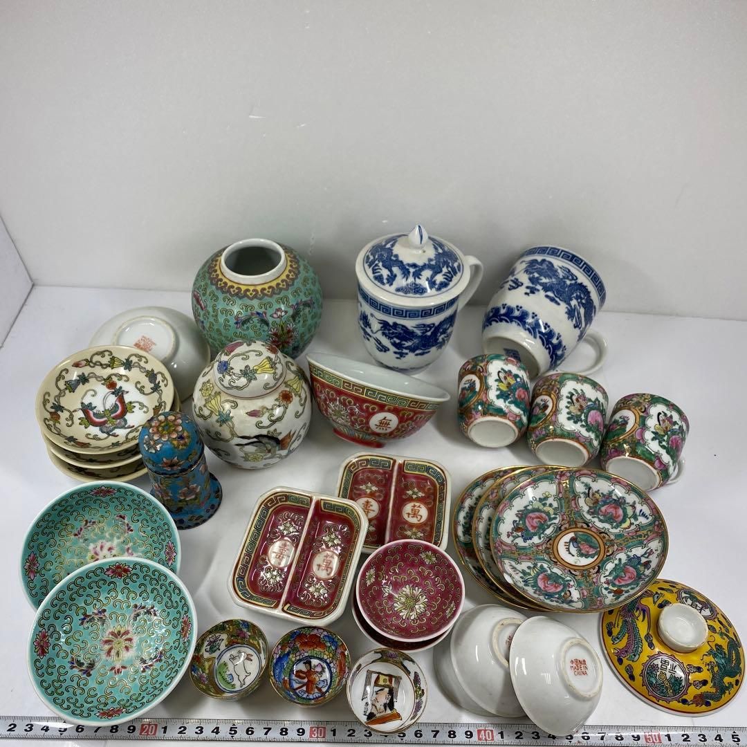 中国景徳鎮 粉彩茶器セット高さ14.5〜2.5㎝ 蓋込 タニチ東な6-1012