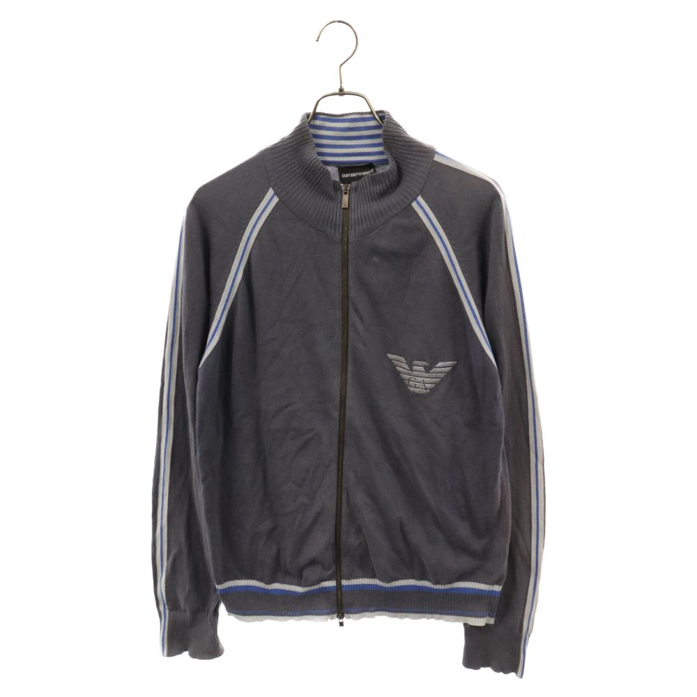 EMPORIO ARMANI (エンポリオアルマーニ) イーグルロゴ サイドライン ジップアップ ニット セーター ネイビー