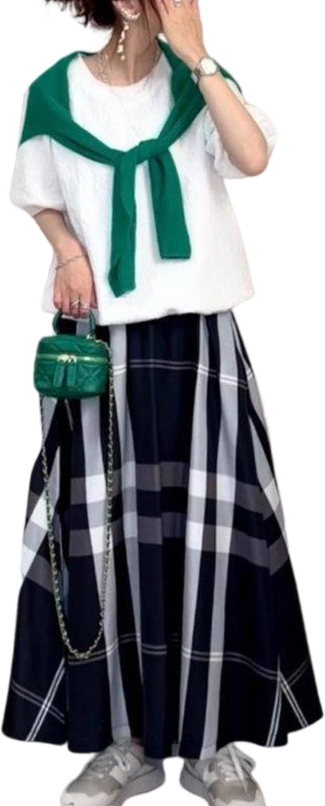【人気商品】春 ロングスカート 夏 フレアスカート ボリューム スカート マキシ丈 レディース ロング チェック柄 [ニューネ] [newNE]