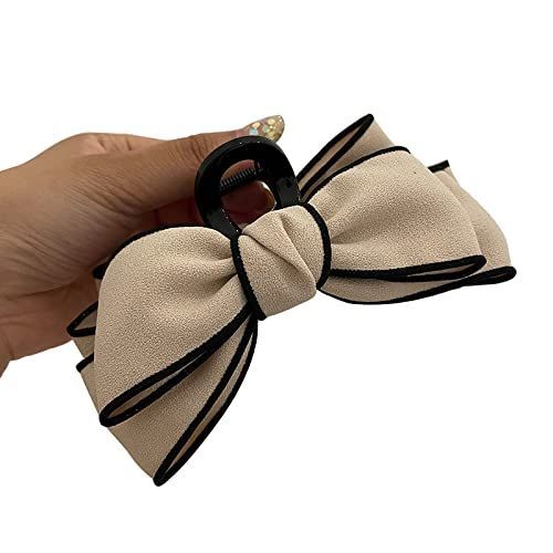 カーキ レディース シンプルヘアクリップリボン大大きめバンスクリップ黒シンプルヘア 髪留め髪飾りヘアアクセ