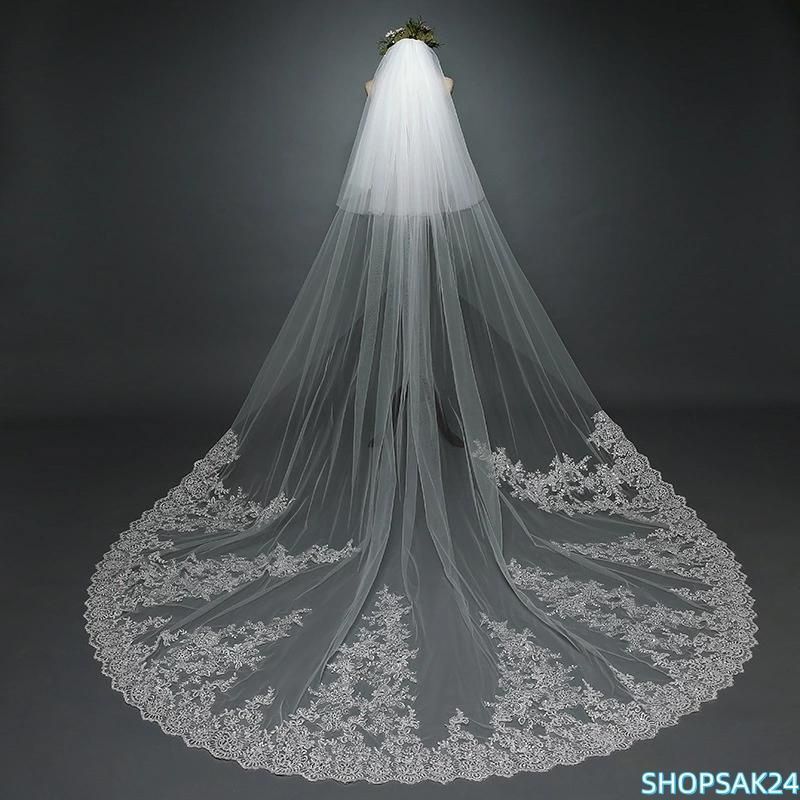 ウェディングベール ロング ウエディングベール 金属コーム付き ロングベール ウェディング ベール ウエディング ブライダル 前撮り レース 刺繍 2層685