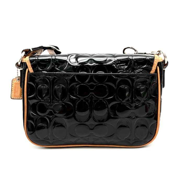 中古】良品 COACH コーチ シグネチャー エナメル × レザー ショルダー  